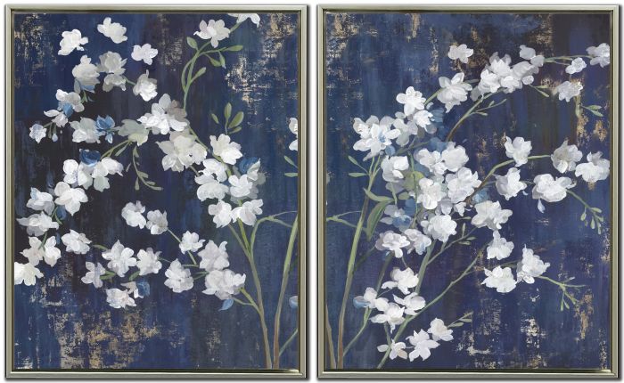 Navy Blossoms Set of 2